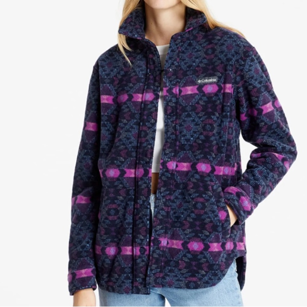 NWOT Columbia Women's Benton Springs Fleece Shirt Jacket with an Aztec Print